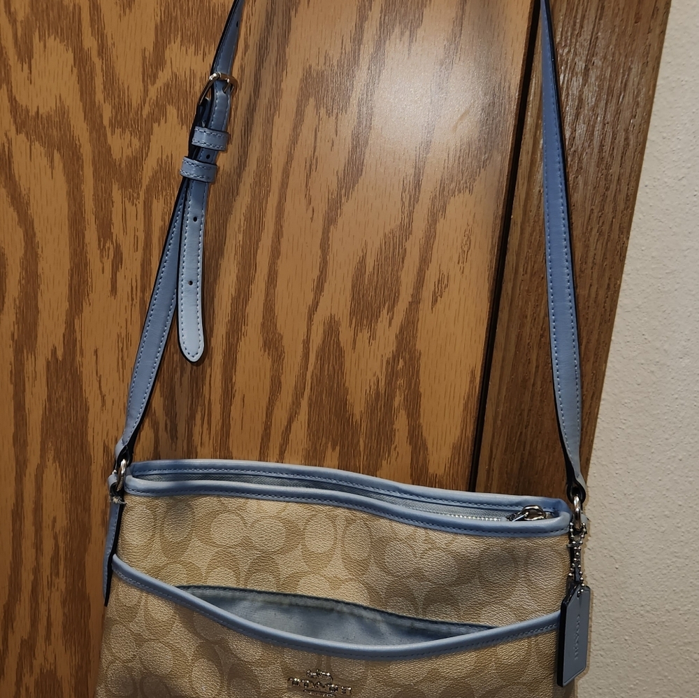 Coach Tan and Light Blue Crossbody Bag